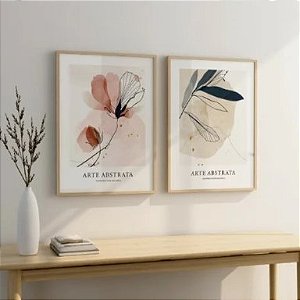 Conjunto de 2 quadros flores aquarelas abstratas