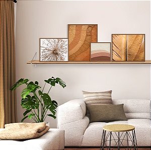 Composição com 4 quadros decorativos Dente de Leão e folhas. Coleção Assinada: Tamires Marques.