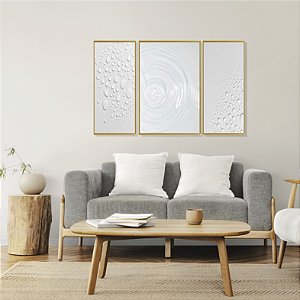 Composição com 3 quadros decorativos Gotas brancas. Coleção Assinada: Tamires Marques