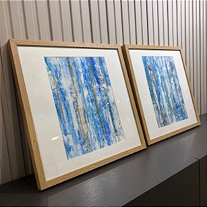 Dupla de Quadros Arte Tons das Águas aquarela sobre papel pela artista Thais Zamplonio  Medida: 0,50x0,50