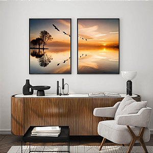 Conjunto com 2 quadros decorativos Reflexo dos Pássaros