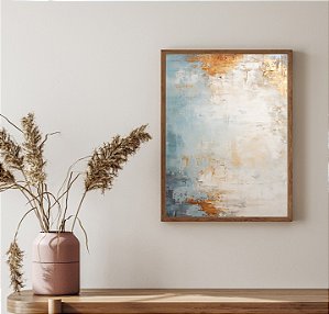 Quadro Decorativo Abstrato Pinceladas azul com dourado