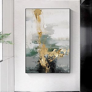 Quadro decorativo Abstrato Texturas Douradas e Verde