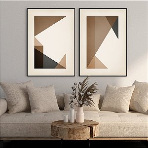 Conjunto de 2 Quadros Decorativos abstratos geometrico  tons neutros