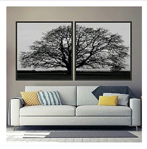 Conjunto com 2 quadros decorativos Árvore da Vida Preto e Branco
