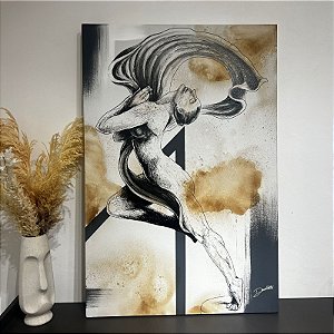 Quadro pintura em tinta acrílica e café sobre tela pelo artista Daniel Huttel. Medida:0,80x1,20