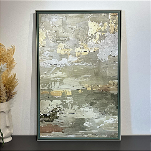 Quadro Decorativo Abstrato Verde. Medida 0,75x115 em Canvas com moldura dupla Fendi e Verde