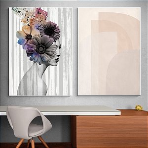 Conjunto com 2 Quadros Decorativos Geometria e Natureza Feminina. Artista: Patrícia Costa