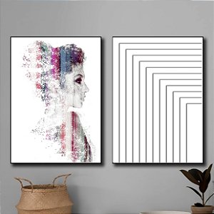 Conjunto com 2 Quadros Decorativos Geometria e Natureza Feminina. Artista: Patrícia Costa