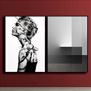 Conjunto com 2 Quadros Decorativos Geometria e Natureza Feminina. Artista: Patrícia Costa