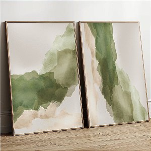 Conjunto de 2 Quadros Decorativos Aqua Verde e Bege