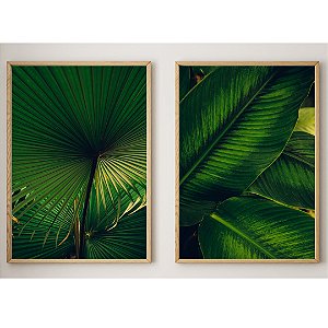 Conjunto de 2 Quadros Decorativos Folhas Verdes