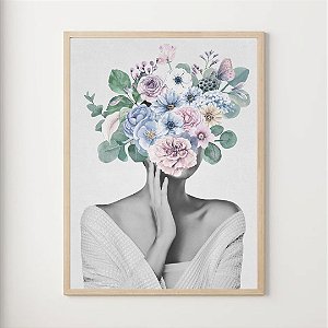 Quadro Decorativo Mulher com Flores no rosto. Artista: Claudia Dias