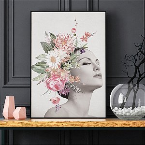 Quadro Decorativo Mulher com Flores mistas. Artista: Claudia Dias