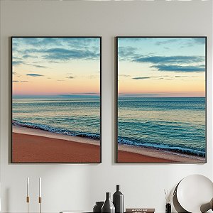 Conjunto de 2 Quadros Decorativos Mar final de tarde.
