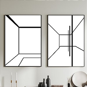Conjunto de 2 Quadros Decorativos geométrico preto e branco