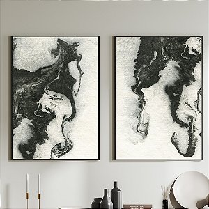 Conjunto de 2 Quadros Decorativos marmorizado preto.