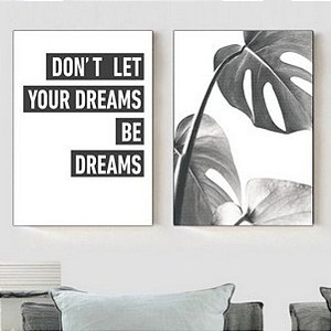 Conjunto de 2 Quadros Decorativos abstrato Frase e folhas.