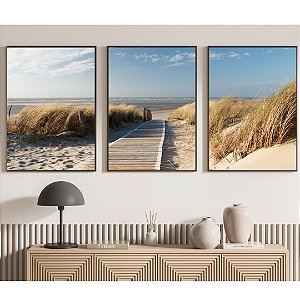 Conjunto com 3 quadros caminho para a praia.