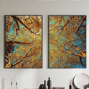 Conjunto de 2 Quadros Decorativos Árvore amarela.