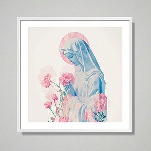 Quadro decorativo Santa Maria com flores rosa.