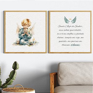 Conjunto com 2 quadros decorativos Anjinho e oração.