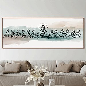 Quadro decorativo Santa Ceia com fundo aquarela.