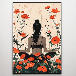 Quadro Decorativo Mulher com flores vermelhas.