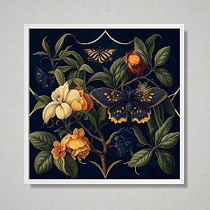 Quadro decorativo Floral e fundo preto.
