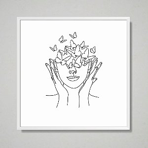 Quadro decorativo Mulher e borboletas minimalista.