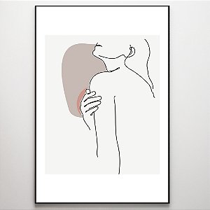 Quadro Decorativo Mulher em linhas fundo neutro.