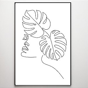 Quadro Decorativo Rosto com folha em linhas.
