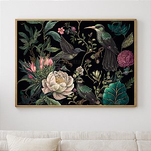 Quadro Decorativo flores e pássaros.