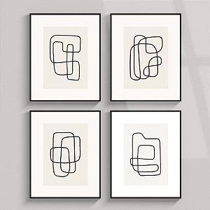 Conjunto de 4 quadros decorativos Linhas pretas.