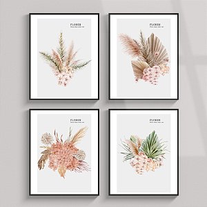 Conjunto de 4 quadros decorativos Florais. Coleção Assinada: Paola Cury