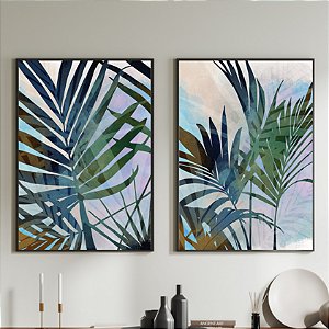 Conjunto de 2 Quadros Decorativo ilustração folhas. Artista: Natalia Dercale.