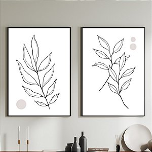 Conjunto de 2 Quadros Decorativo ilustração folhas. Artista: Natalia Dercale.