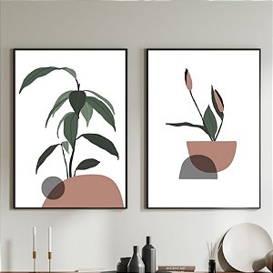 Conjunto de 2 Quadros Decorativo ilustração folhas. Artista: Natalia Dercale.