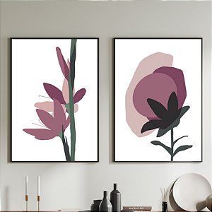 Conjunto de 2 Quadros Decorativo ilustração Florais. Artista: Natalia Dercale.