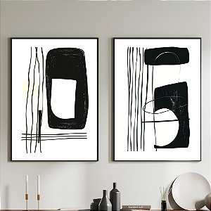 Conjunto de 2 Quadros Decorativos Abstratos Pretos. Artista: Jonathan Borba.