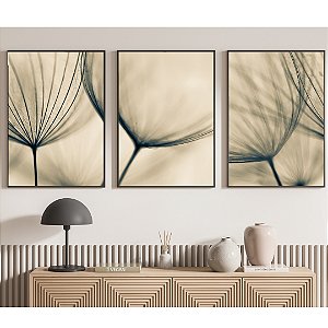 Conjunto com 3 quadros decorativos Dente de leão.