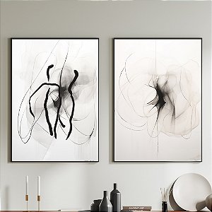 Conjunto de 2 Quadros Decorativos Abstrato Preto e branco.