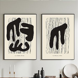 Conjunto de 2 Quadros Decorativos Abstrato Preto.