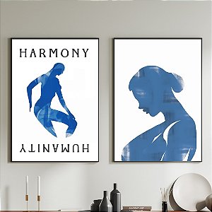 Conjunto de 2 Quadros Decorativos Figurativo Azul.