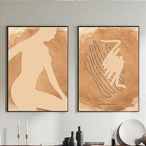 Conjunto de 2 Quadros Decorativos Abstrato terroso.