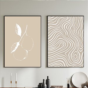 Conjunto de 2 Quadros Decorativos Fruta e Abstrato.