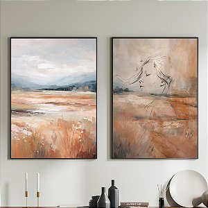 Conjunto de 2 Quadros Decorativos Abstrato terroso.