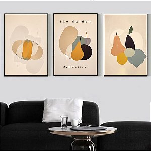 Conjunto com 3 quadros decorativos Frutas Abstratas.