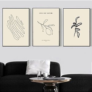 Conjunto com 3 quadros decorativos Natureza Abstratas.