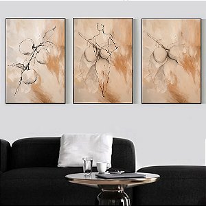 Conjunto de 3 quadros decorativos Frutas Abstratas.